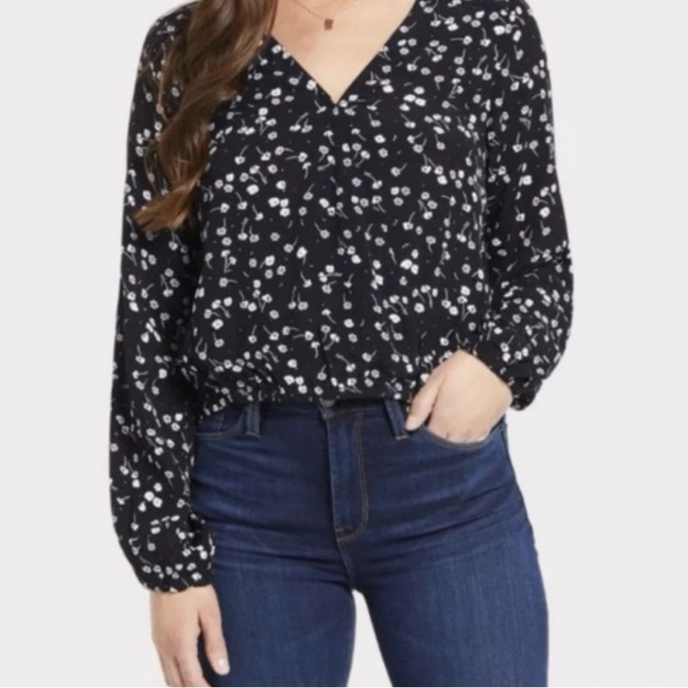 Sanctuary Cori Blouson Sleeve Surplice Black White Sz L